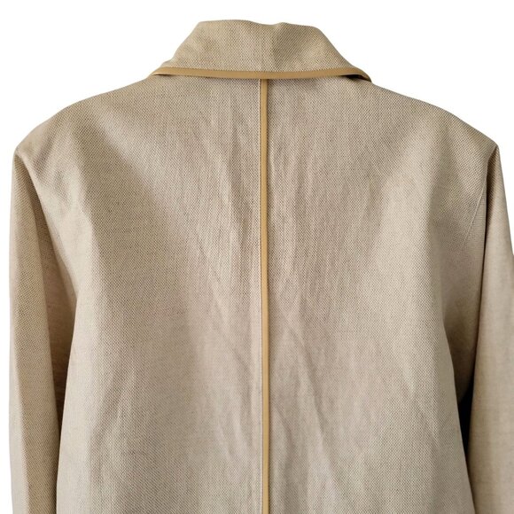 Doncaster Women's Classic Beige Linen Blend Button-Up Coat with Leather Trim -S - Picture 6 of 10
